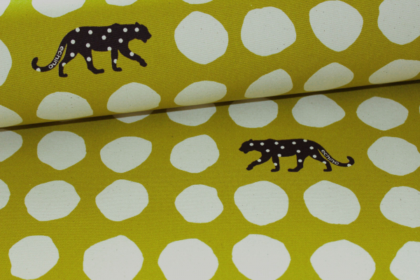 Kokka Echino Cotton Sailcloth Heavyweight Canvas Panther grüngelb/natur (10 cm)